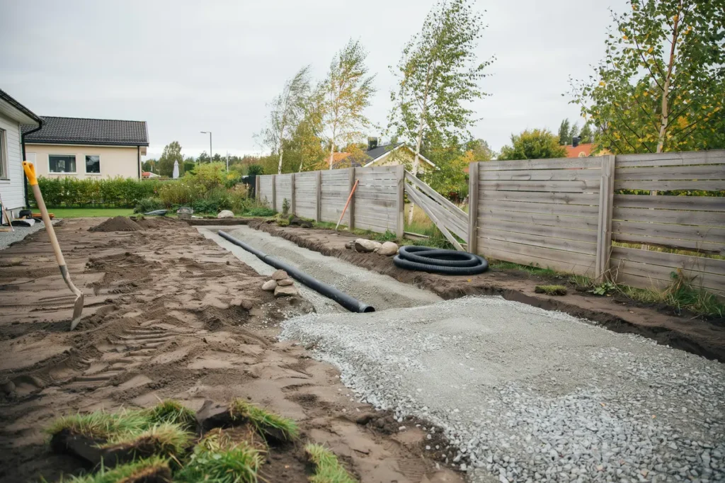markf rbered tomten f r attefallshus schakt dr nering och underlag som h ller
