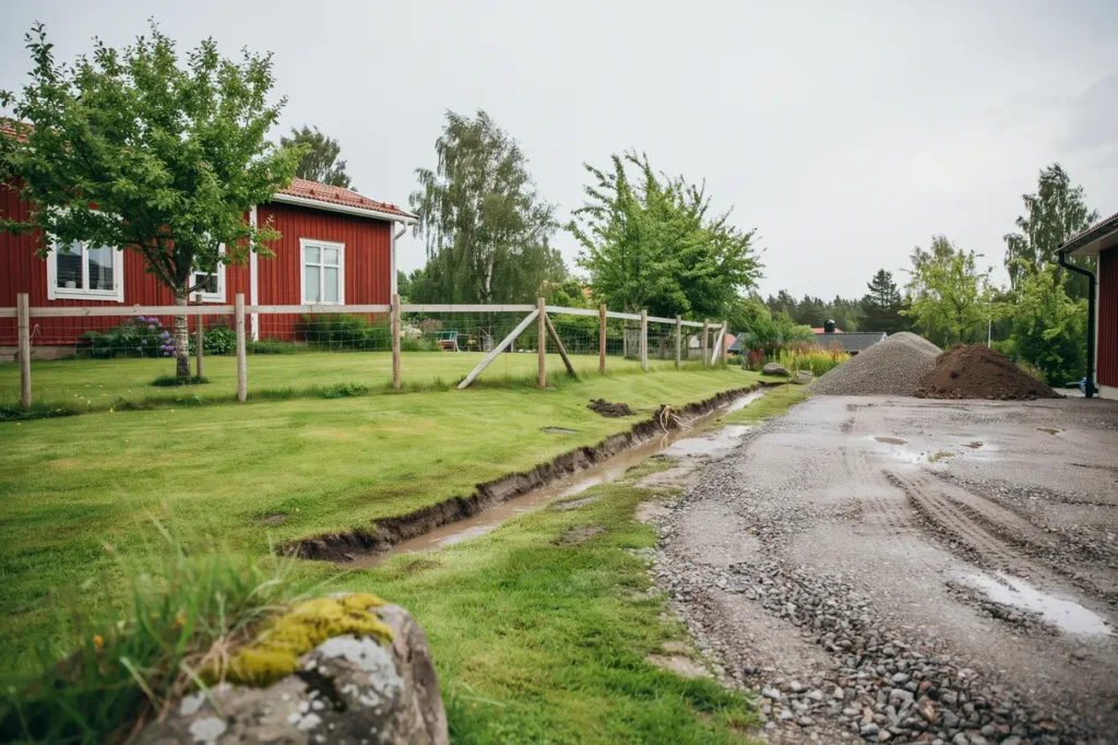 augusti p tomten f rbered marken f r h stregn med r tt dr nering dikning och ytskikt